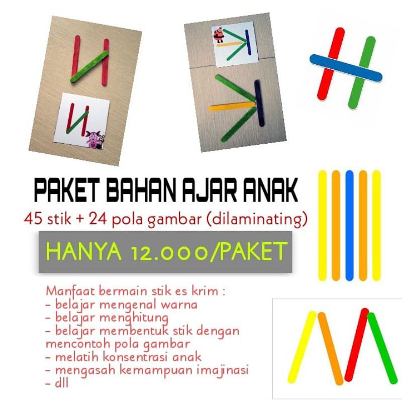 

stik es krim warna warni set pola gambar kertas laminating mainan edukasi