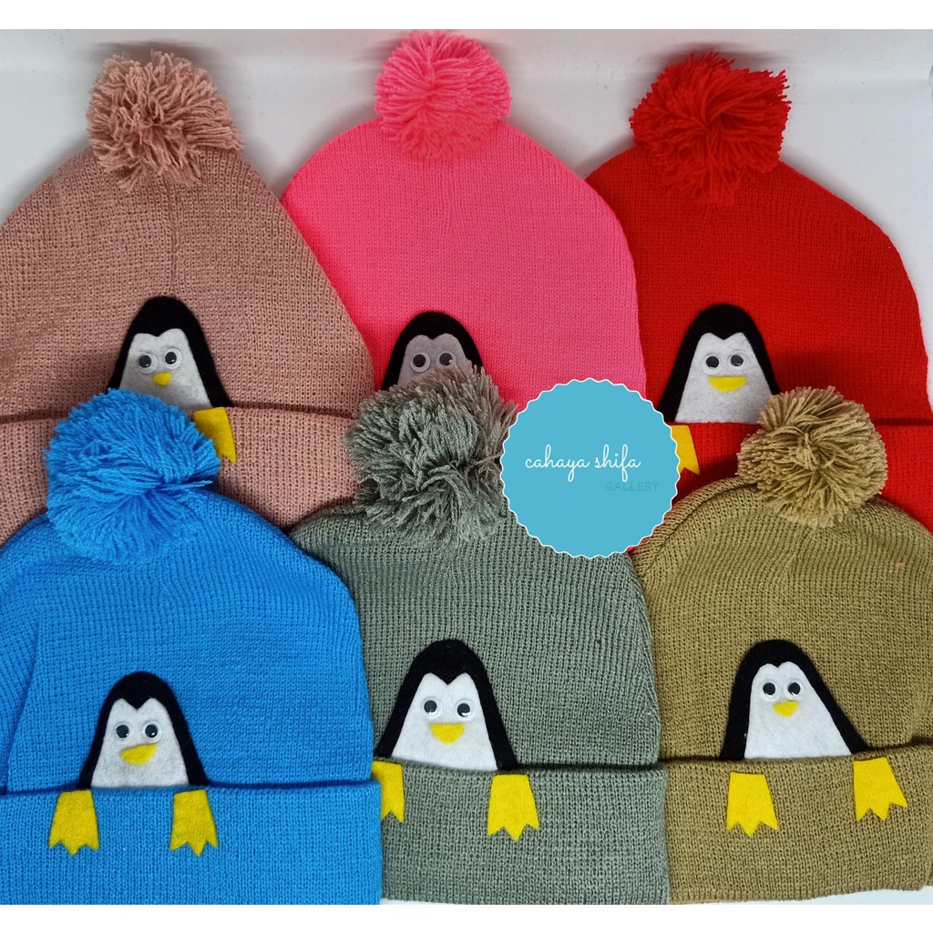 KUPLUK ANAK BAYI MOTIF PENGUIN / KUPLUK TOPI BEANIE HAT MOTIF PENGUIN