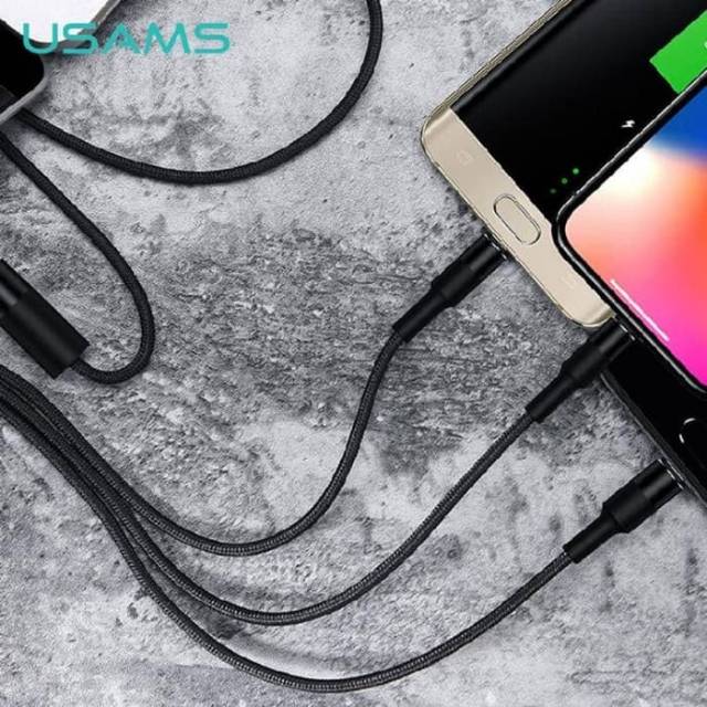 Usams 3 in 1 Braided kabel charger charging micro usb type-c lightning