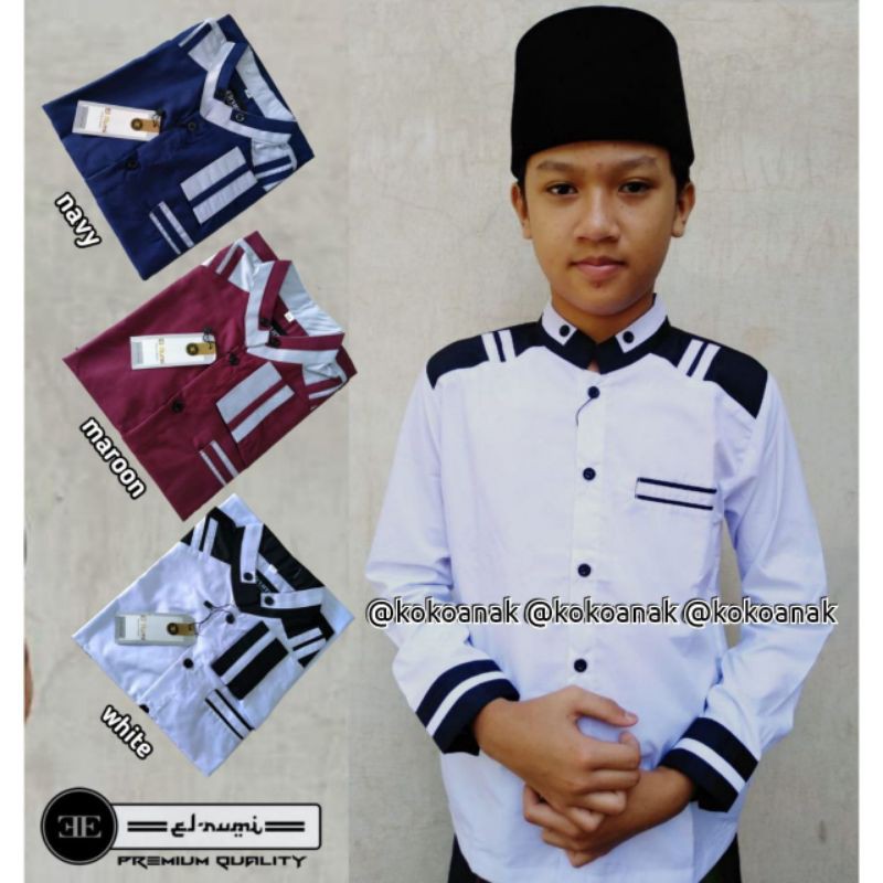 BAJU KOKO ANAK LENGAN PANJANG SD SMP USIA 9-15 TAHUN ORIGINAL ELRUMI BISA COD
