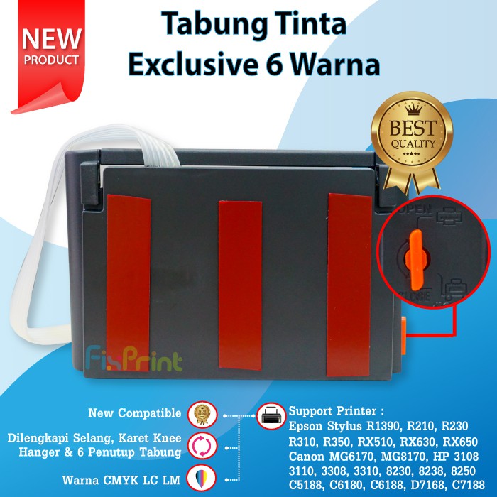 Tabung Tinta Exclusive 6 Warna 100ml Box Hitam Infus CISS Printer Epson 1390 R230 R1390 RX630 RX650