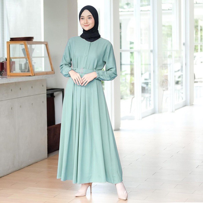 Gamis Wanita Remaja Original Annaya Dress (Free Belt) Polos Busui Jumbo LD 90 - 120 Bahan Paulista Premium Size M L XL XXL / Pakaian Muslim Mewah Warna Plum Cream Hitam Terbaru 2021