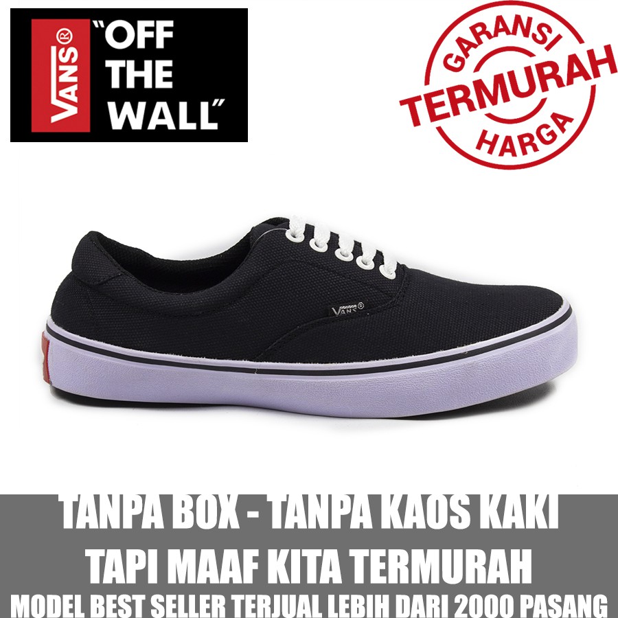 Sepatu Casual Pria Era Vans Authentic Hitam Dan Marun Full Black Sekolah