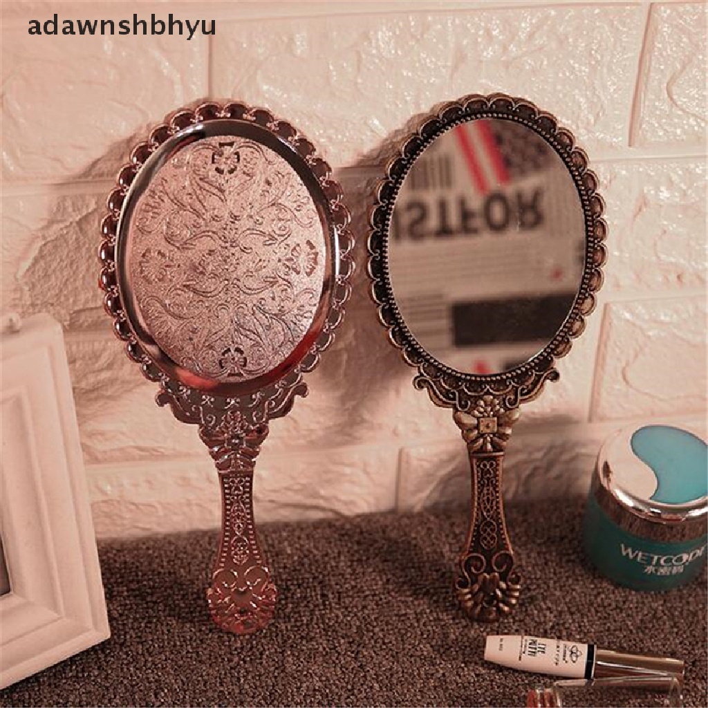 Adawnshbhyu Vintage Ukir Handheld Vanity Mirror Hand Mirror Gagang Cermin Rias Salon SPA