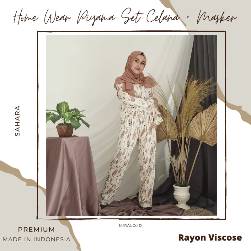 HOMEWEAR MIRALO.ID PIYAMA SET/PAJAMAS SET RAYON SAHARA, MILKYWAY dan LIME ALPACA LENGAN PANJANG