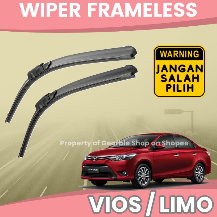 WIPER MOBIL VIOS WIPER DEPAN VIOS KARET WIPER KACA MOBIL FRAMELESS VIOS LIMO SEPASANG SATU 1 SET