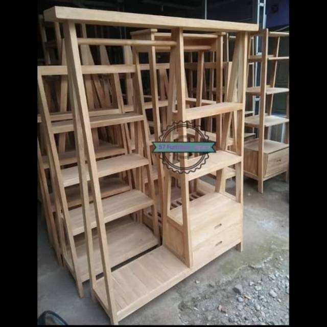 Rak Baju Gantung Display Klasik Kayu Jati Mentahan/Rak Hias Modern