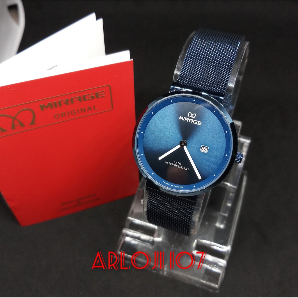 JAM TANGAN MIRAGE WANITA RANTAI PASIR TIPIS ELEGANT MA 8719 BRP-L BLUE NAVY ORIGINAL