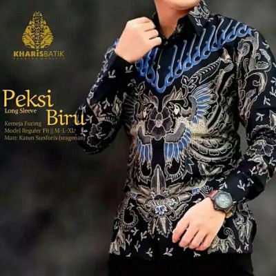 Peksi Biru Kemeja Batik Pria Modern Solo Atasan Batik By Kharis
