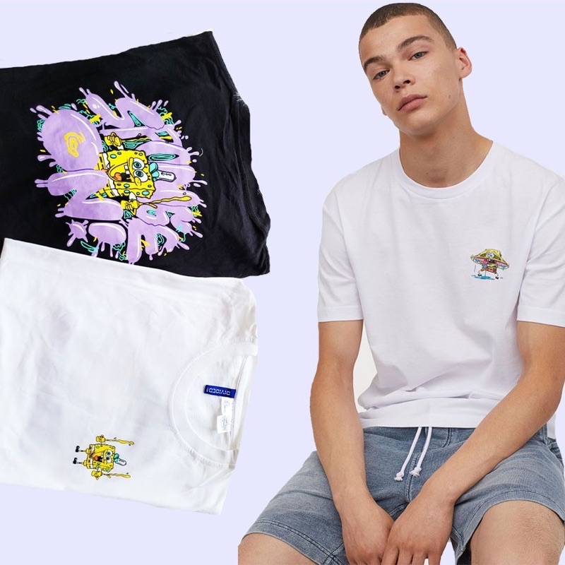 [2warna] DIVIDED by H&M 119 Print T-Shirt - Kaos SpongeBob Lengan Pendek Branded Original