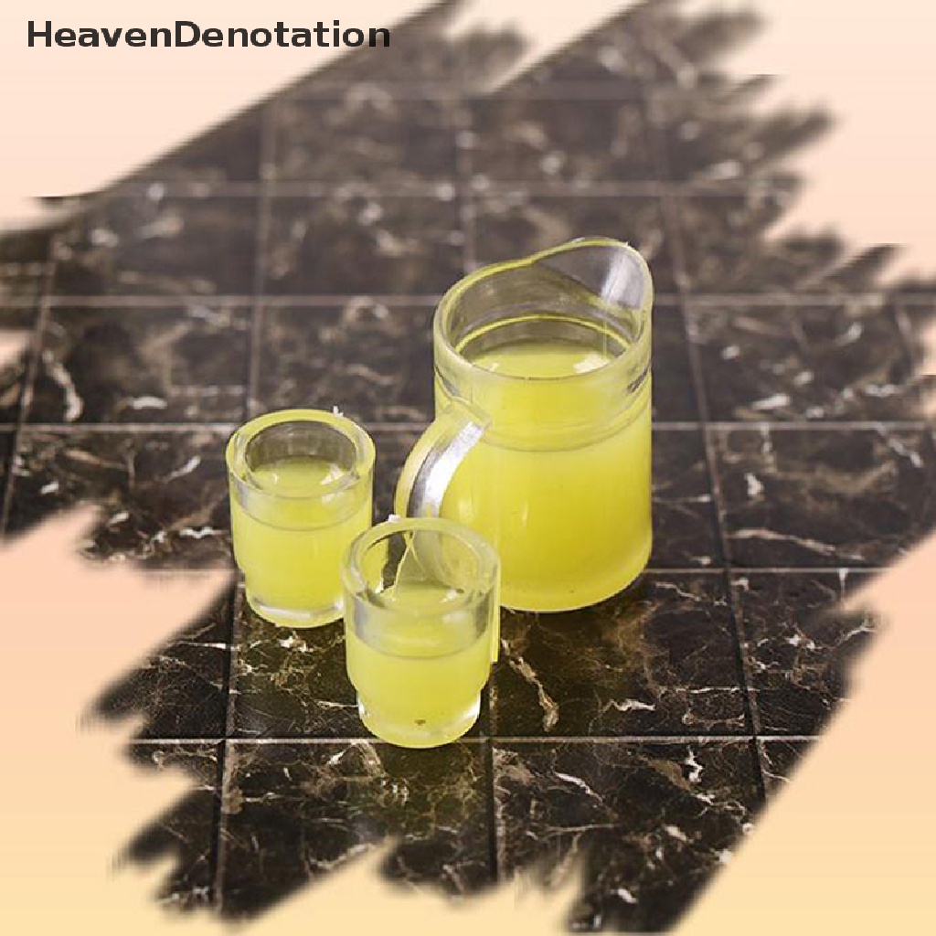 (Heavendenotation) 3pcs / Set Miniatur Botol Jus + 2 Cup Untuk Aksesoris Dapur Rumah Boneka 1: 12