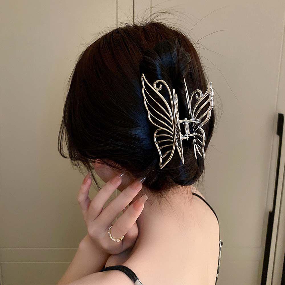 Agustina Butterfly Hair Claw Punk Harajuku Butterfly Shark Clip Warna Silver Metal Gaya Korea