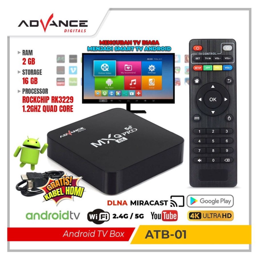 ADVANCE ATB-01 ANDROID TV BOX MXQ PRO 4K SUPPORT WIFI 4GB + 32GB