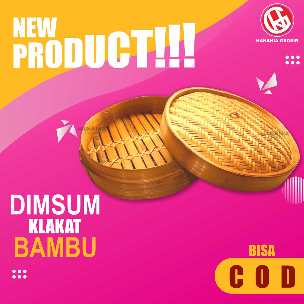 Streamer Klakat Bambu Dimsum 20 cm | Kukusan Bambu - 2 Wadah + 1 Tutup