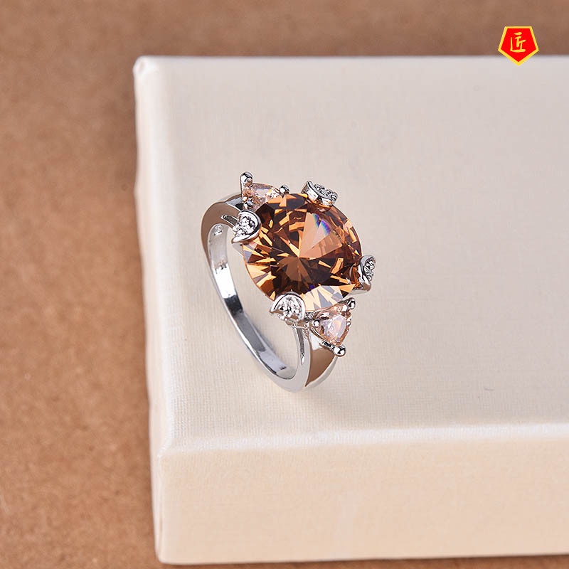 [Ready Stock]Champagne Morganite Ring Fashionable and Elegant