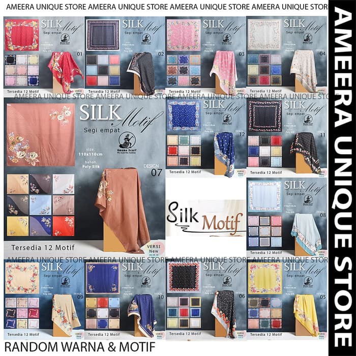 HOT SALE - UMAMA SILK MOTIF SUTERA SATIN SEGI EMPAT PRINT JILBAB SEGIEMPAT SQUARE - RANDOM MUSLIMAH