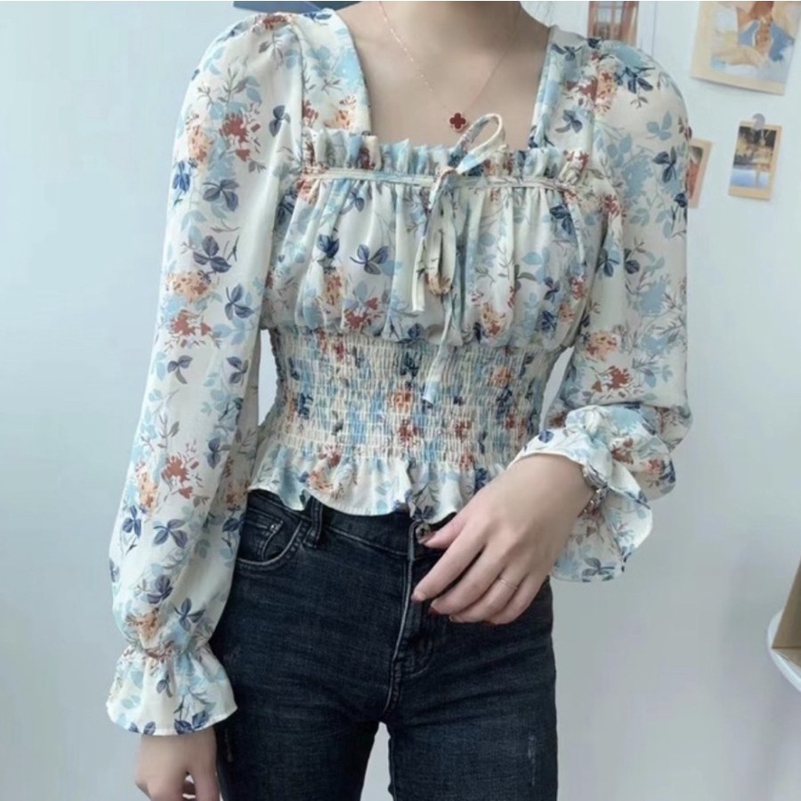 TOP CHIFFON LENGAN PANJANG KARET ALL SIZE NEW ARRIVAL KOREAN ATASAN