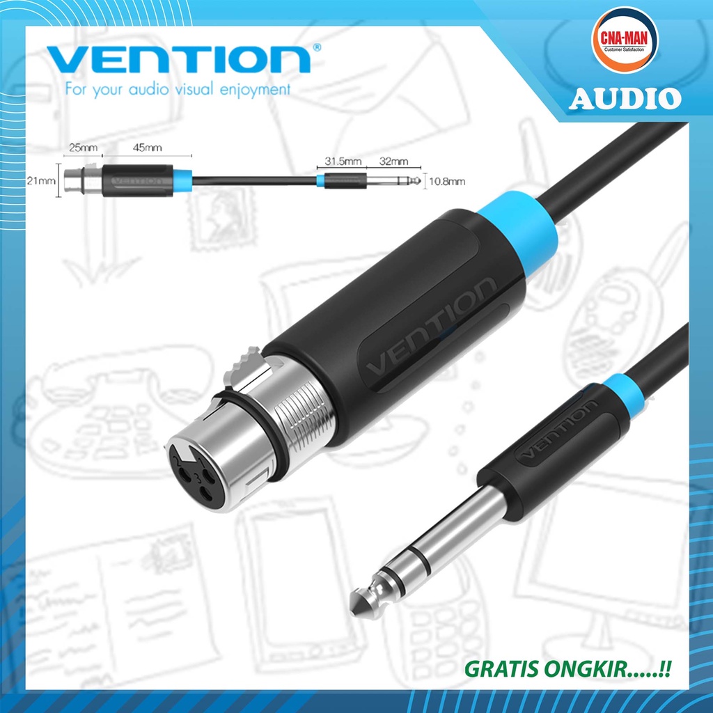 Vention Kabel Aux XLR to 6.5mm Audio Stereo for Microphone Mic 15M