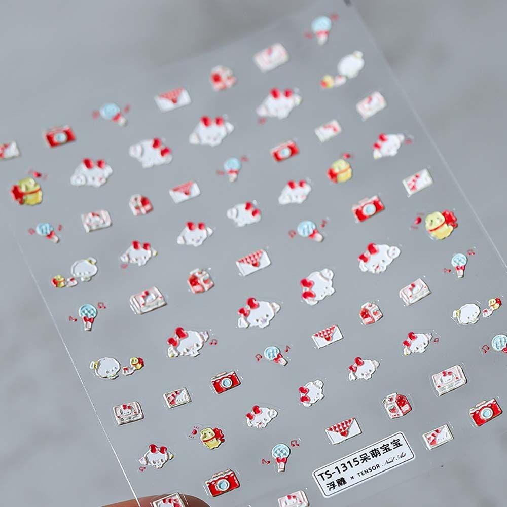 Mxbeauty Stiker Kuku Kartun Anjing Relief Smiley Love Hati Bulan Nail Art Dekorasi