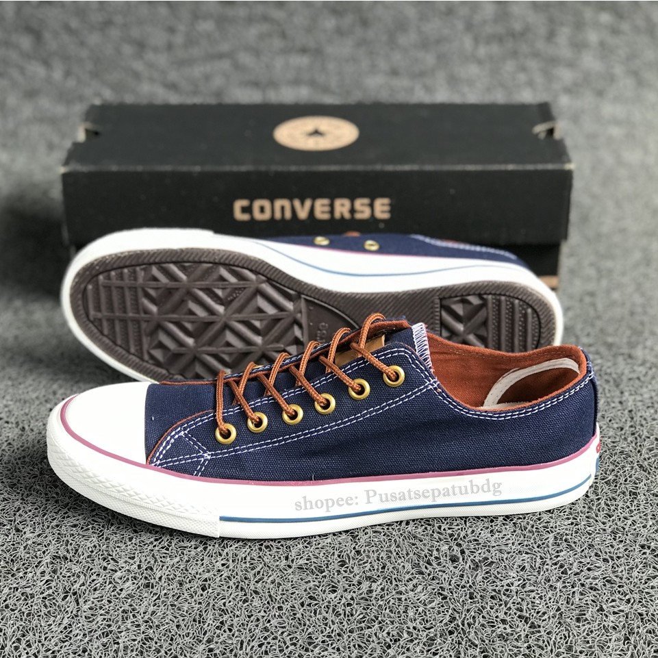 (BAYAR DITEMPAT) Converse Premium Tali Tan Low Navy