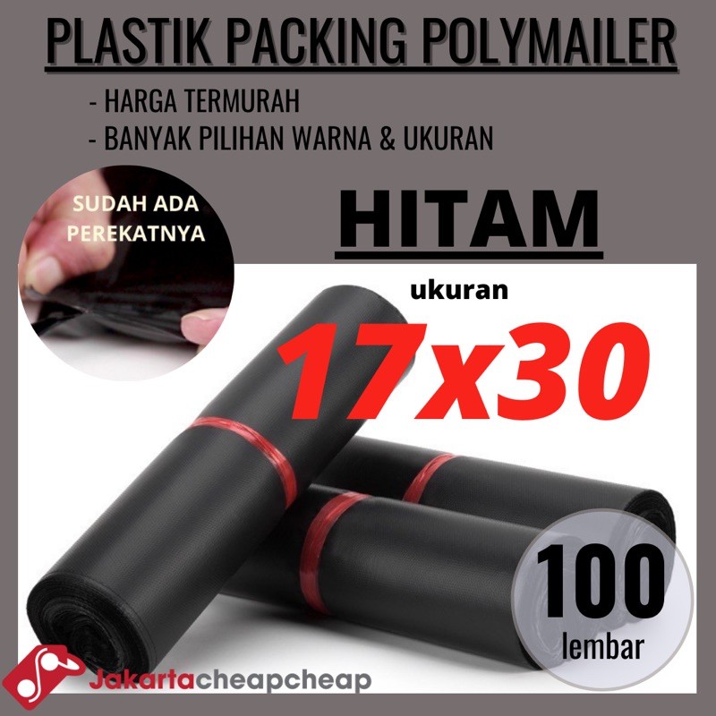 Plastik Packing Polymailer 17x30 Hitam Amplop Packing Online Termurah