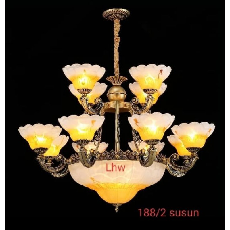 lampu hias gantung klasik 2susun dekorasi ruang tamu ruang makan ruang keluarga