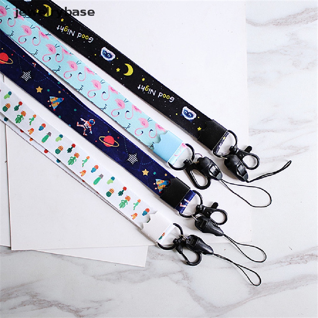 (jewelrybase) Tali lanyard Motif Print Kaktus / flamingo Bisa Dilepas Untuk Aksesoris Handphone