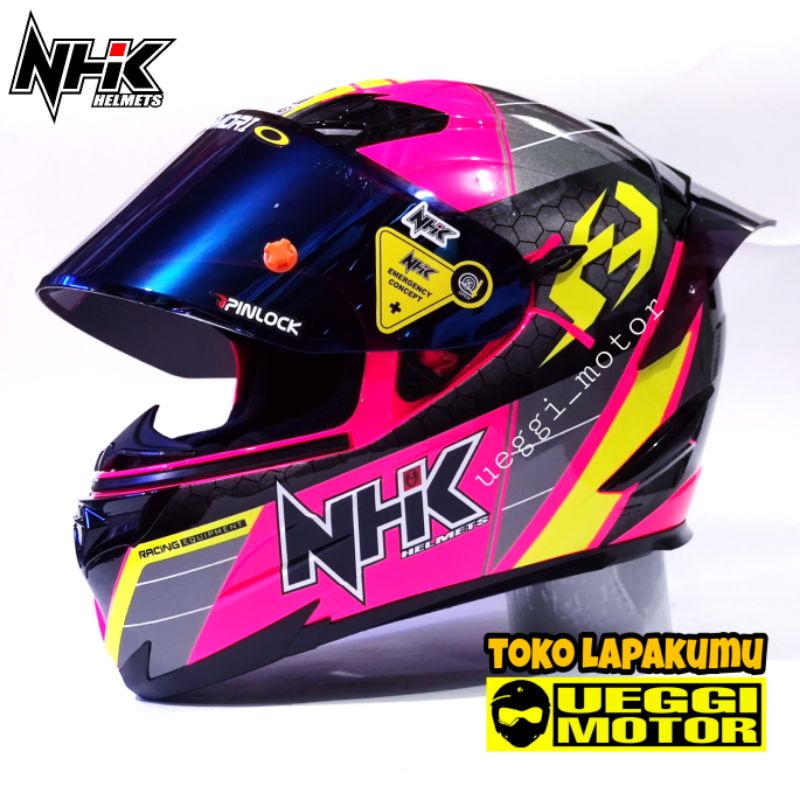 Helm Nhk rx9 fullface flat visor iradium solid Redbull-Navy pink flo