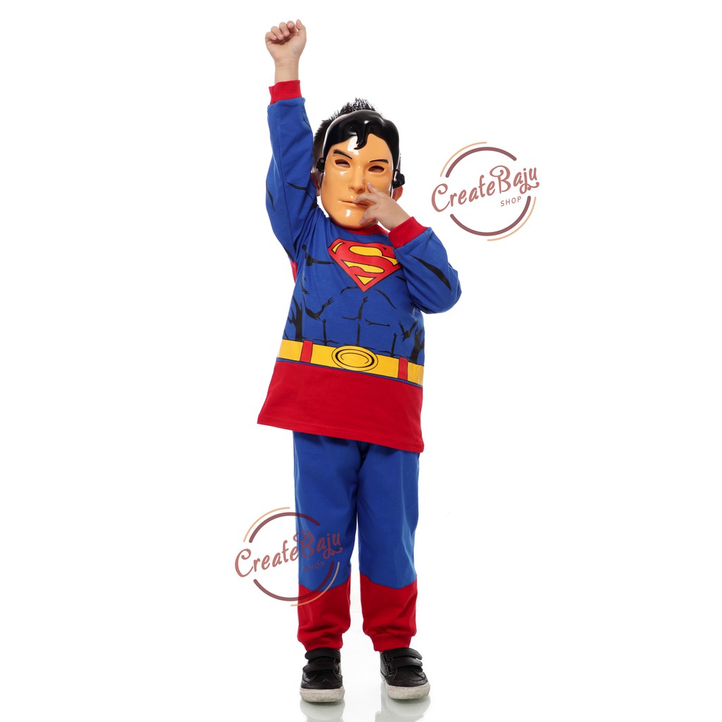 SETELAN ANAK TOPENG KOSTUM LAKI-LAKI HAYAMI SUPERMAN 2-7 THN GRATIS TOPENG SUPERMAN