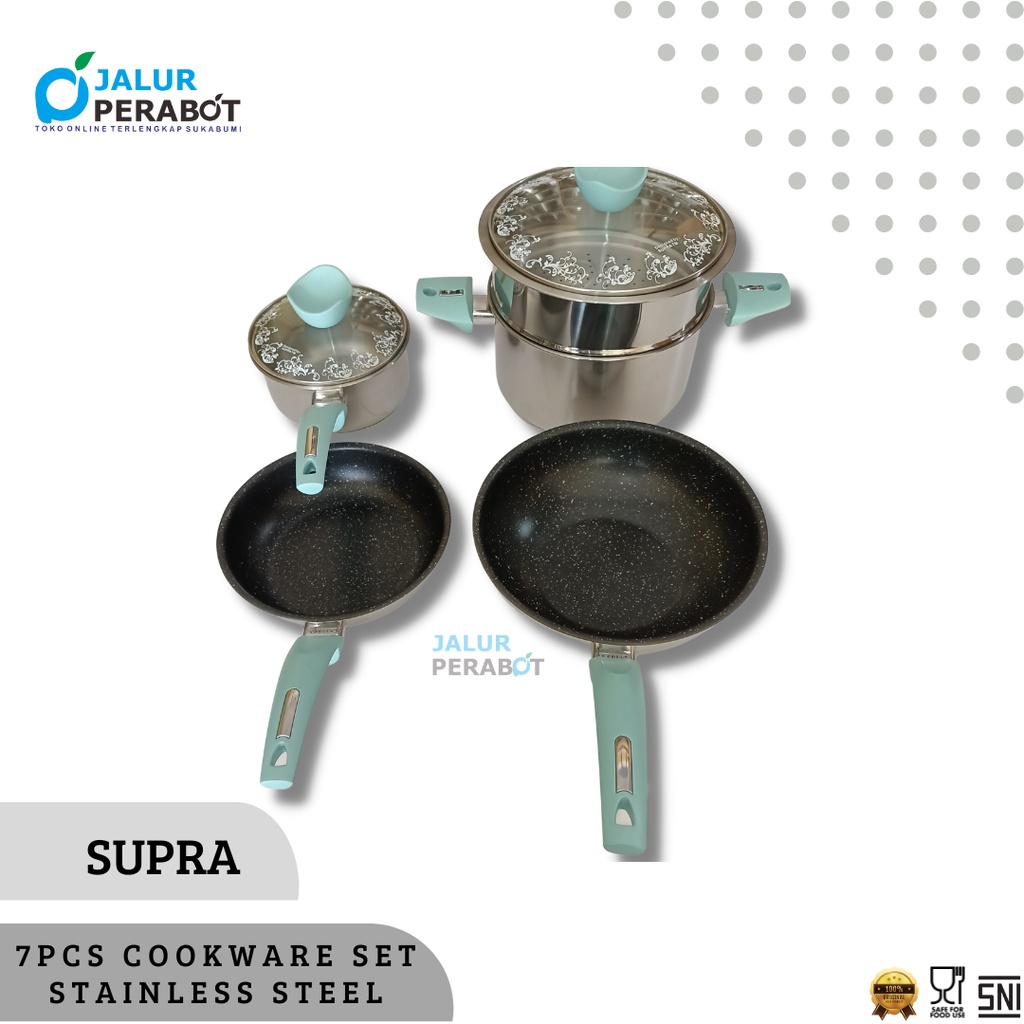 panci set / 7pcs cookware set stainless pastel SUPRA - turquoise
