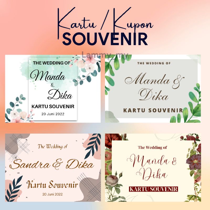 Kupon souvernir pernikahan/Bisa request desain/Kupon penukaran souvenir/ kartu souvenir pernikahan