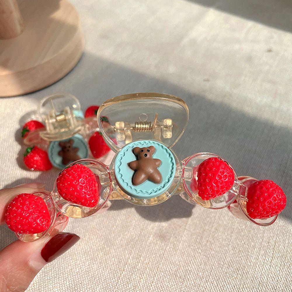 Needway   Strawberry Hiu Klip Kreatif Vintage Merah Lucu Hiasan Kepala Kartun Rambut Kepiting Klip