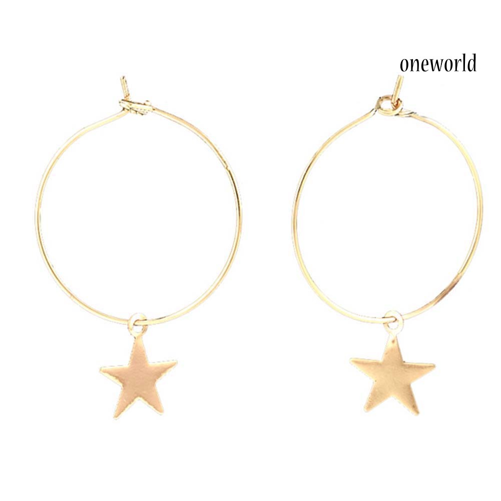 OW@ Fashion Women Simple Star Charm Big Circle Hoop Earrings Party Jewelry Gift