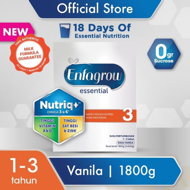 enfagrow essential 3 1800 gram vanila susu formula bayi 1-3 tahun