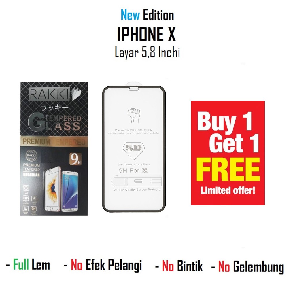 BUY 1 GET 1 FREE - PREMIUM QUALITY TEMPERED GLASS 5D FULL COVER FOR IPHONE X