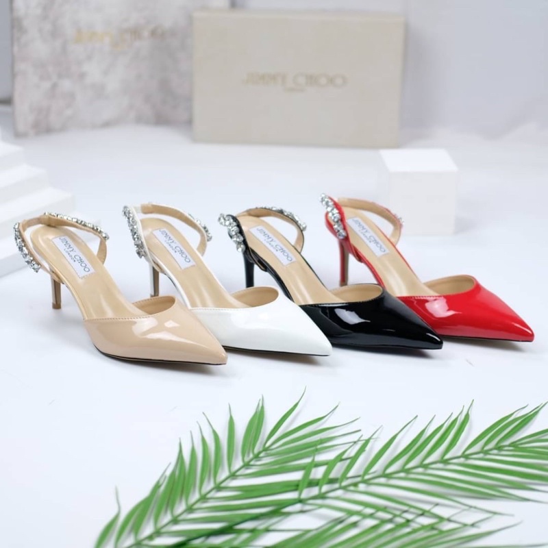 Sepatu Hak Tinggi Wanita JC Diamond Slingback Heels Premium Import Hitam Black Putih White Coklat Nu
