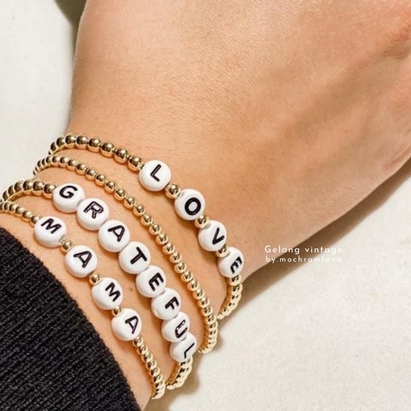 GELANG NAMA manik gold/GOLD Bracelet Letter Beads/ Bracelet gold name