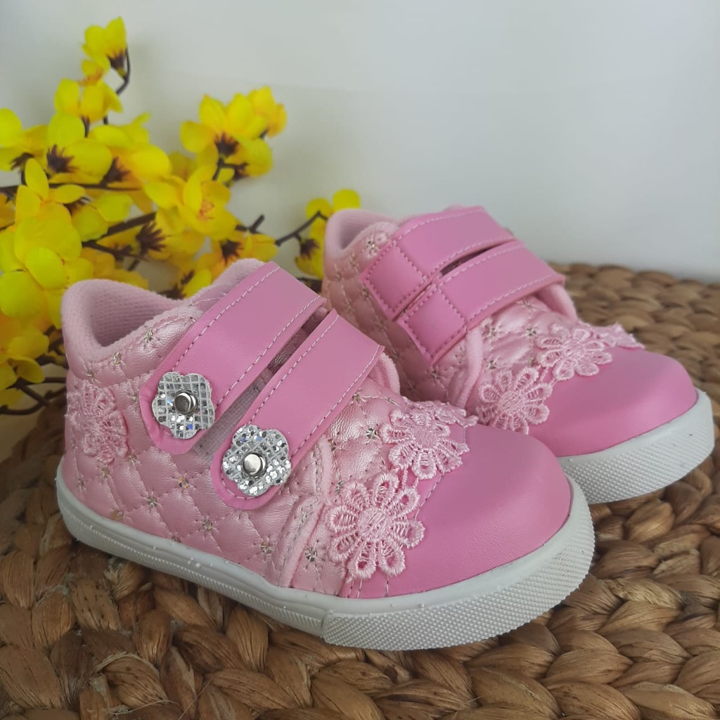 mandirishoestore-SEPATU SNEAKER BUNGA PINK PUTIH PAYET ANAK PEREMPUAN 1-6 TAHUN  BAY05