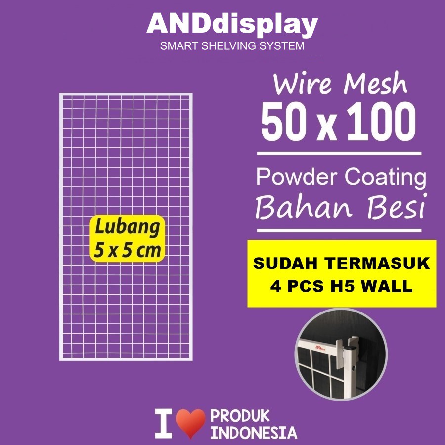 WIRE MESH 50 X 100 CM WIRE GRID KAWAT RAM JARING KOTAK DINDING BINGKAI RAK DISPLAY AKSESORIES WIREMESH