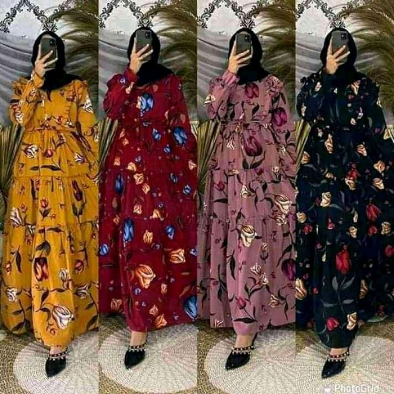 gamis Motif bunga tulip