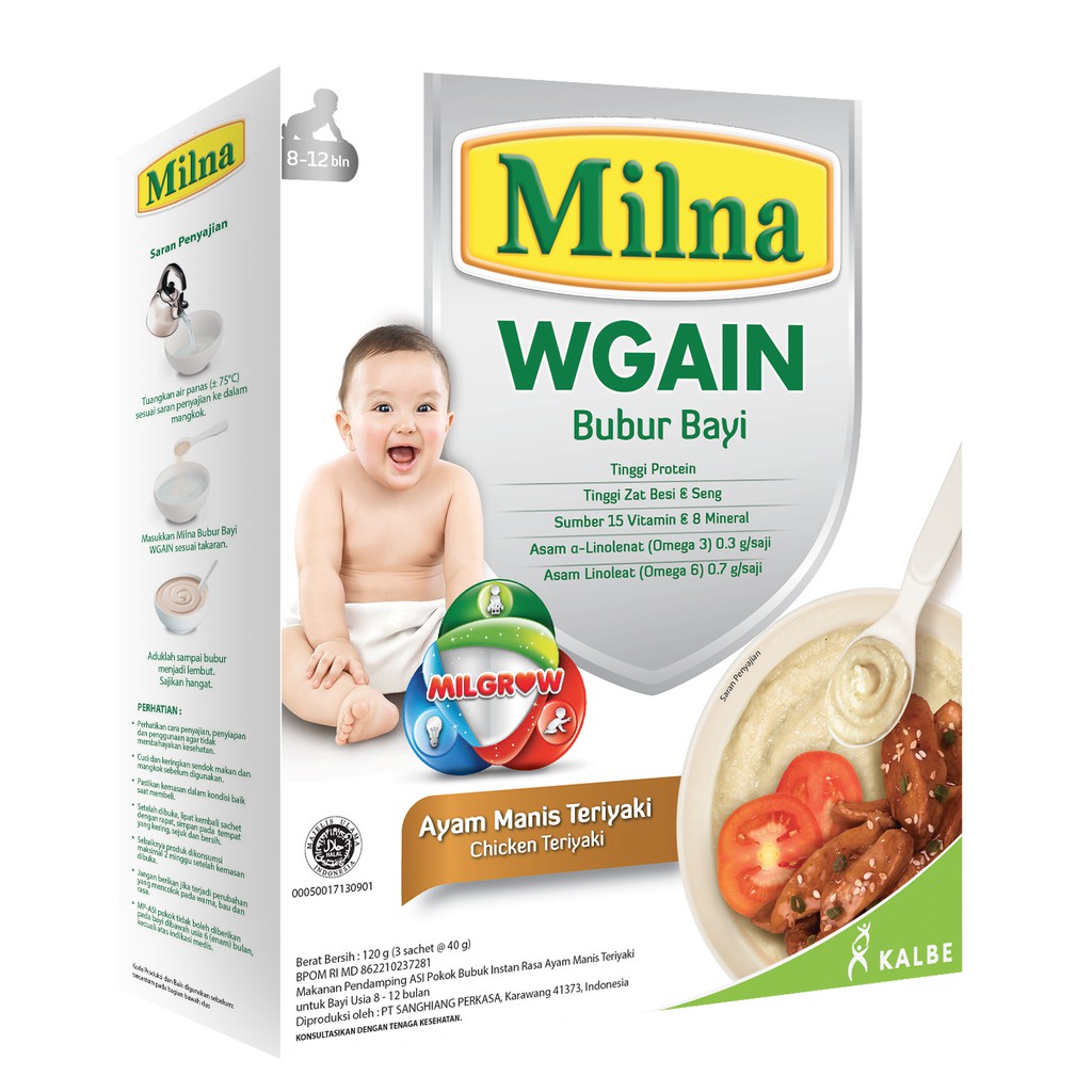 Milna Wgain 6+ dan 8+ 120 g / Milna Bubur Bayi Penambah Berat Badan / Bubur Bayi Milna