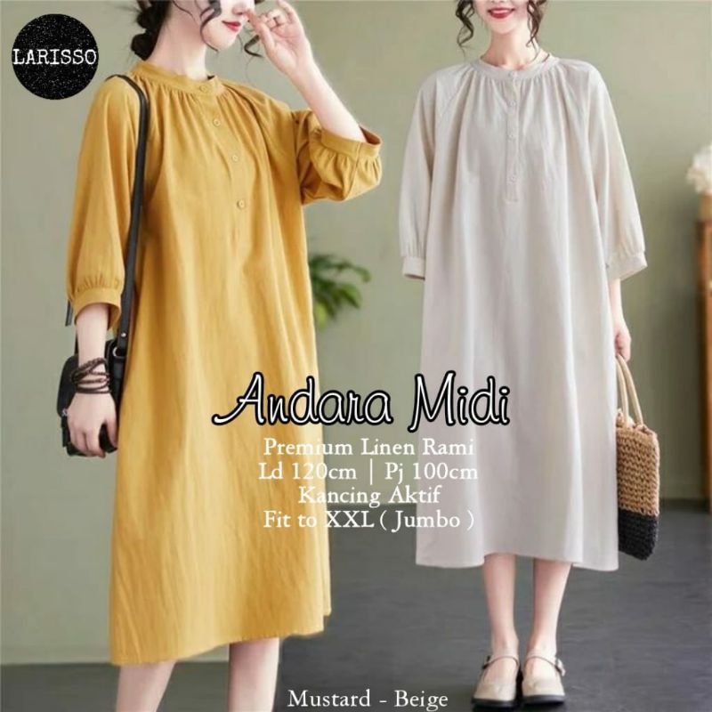Andara long tunik katun linen LD 120 XXL Jumbo