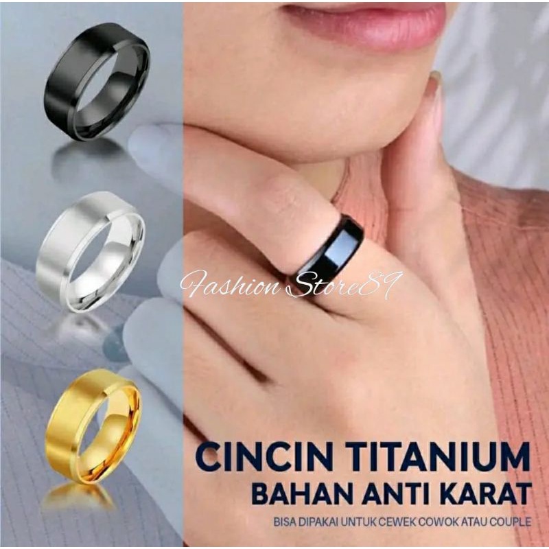 Cincin Couple Single Black Silver Titanium Import