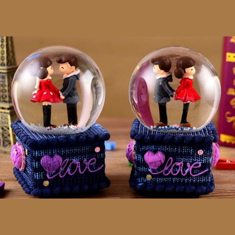 KOTAK MUSIK SNOWBALL JUMBO OTOMATIS PATTONDOVE MUSICBOX COUPLE LOVE