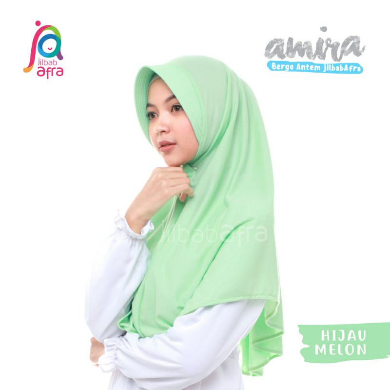 Amira SIZE L Jilbab Instan Ped Antem Bahan Kaos  Ori Jilbab Arfa ex Afra-Hijau melon