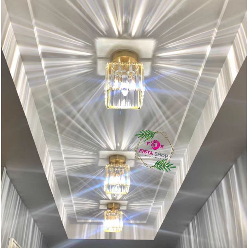 Lampu kristal plafon rumah gold Lampu ceiling kristal kotak modern crystal round fistashop