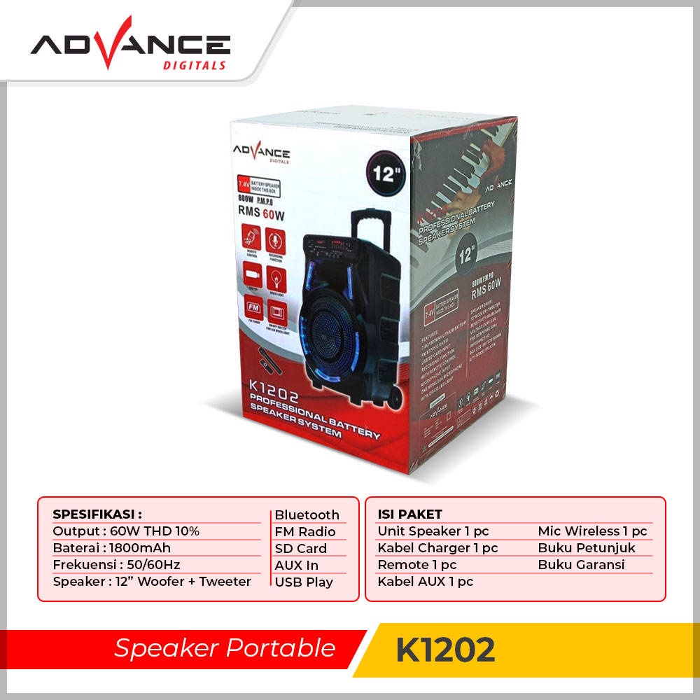 【READY STOCK】 Advance K1202 Speaker Meeting Portable Ukuran 12 Inchi woofer + tweeter