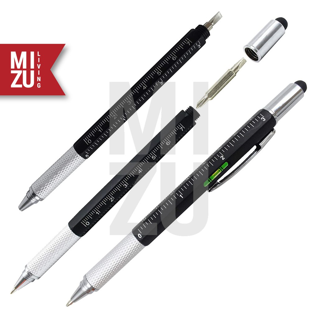 MIZU HYDROSTYLO 6in1 Stylus Ruler Waterpass Screwdriver Ballpoint Pen Pulpen Penggaris Obeng