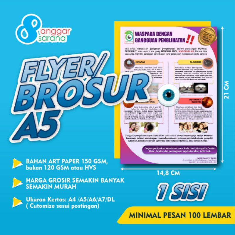 

Brosur/Flyer Custom Bahan Art Paper 150 gsm 1 sisi ukuran A5 MIN 100 lembar