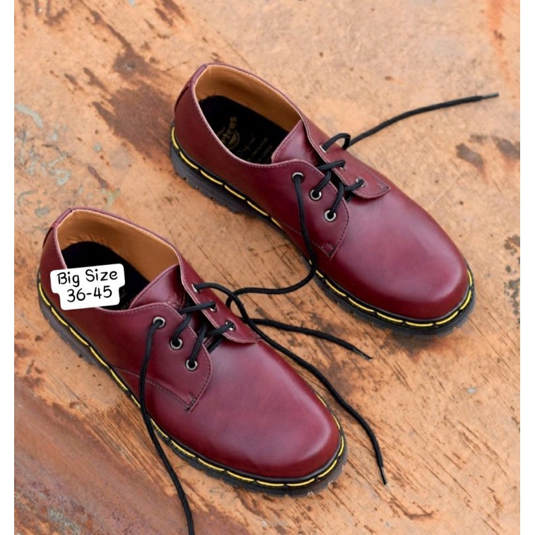 Bisa COD / Docmart Sepatu Makazi JUMBO 36-45 Kulit Premium / Low Boots Koboi UNISEX Kekinian Maroon, 45